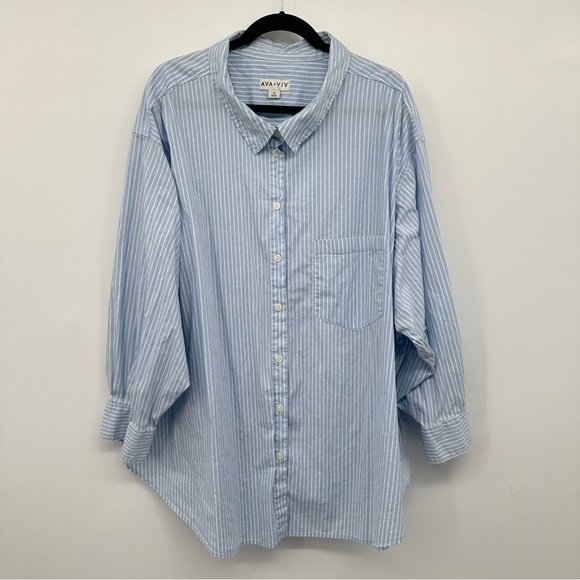 Ava & Viv Tops - Ava & Viv Light Blue Striped Button Up Shirt Top Womens Plus Size 4X‎ Stretch